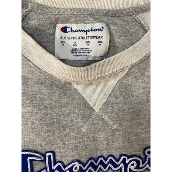 Champion Authentic Athletic Wear Adult Gray White Blue Red Logo Sweater Size M - Picture 3 of 3